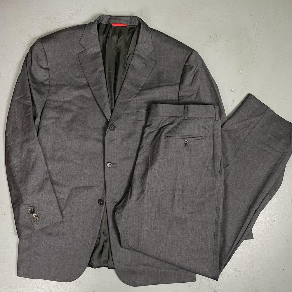 Isaia Napoli Suit Mens IT 60 (XXL) Gray Wool 2 Piece 38x32 Aquaspider Made Italy